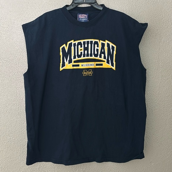 Vintage Classic Michigan Wolverines Blue Graphic Mens TShirt Cut Off Tank, 3XL - Picture 1 of 6